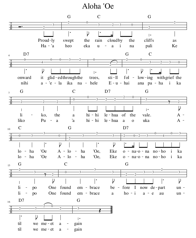 Aloha 'Oe 楽譜